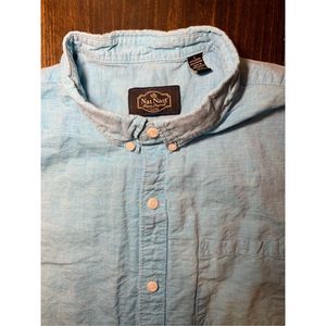 Mens NAT NAST Linen Shirt-Large Blue American Fit Short Sleeve RET$248 EUC